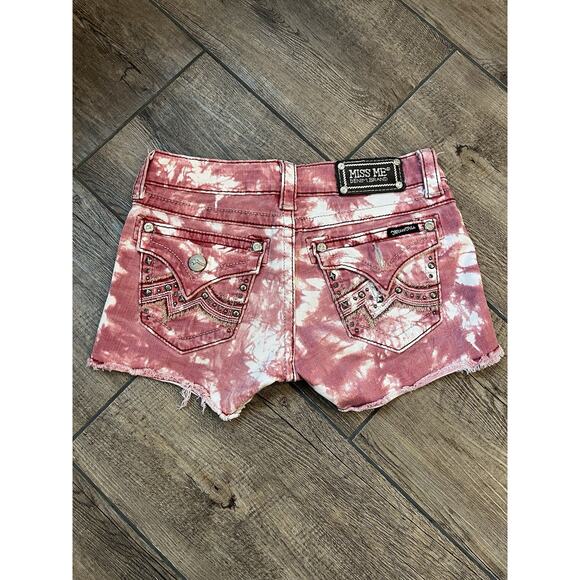 Miss Me JE1063H3 Red Tie Dye Acid Washed Shirts Embellished Women’s Size 26 - Picture 2 of 6